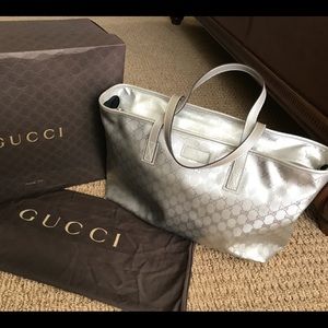 Brand New Gucci Silver GG Imprime Tote